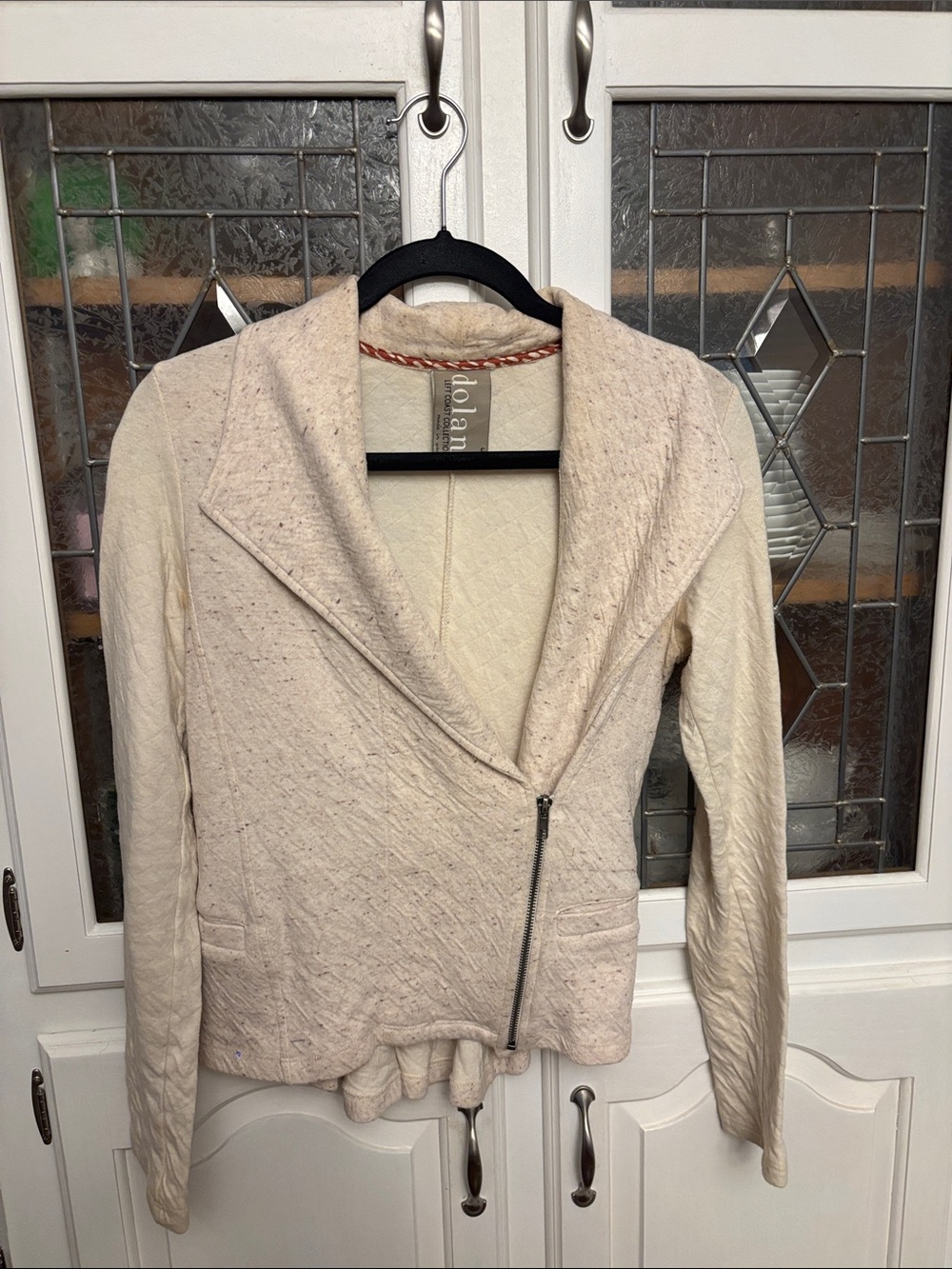 dolan Cream Asymmetric Zip Bomber Jacket